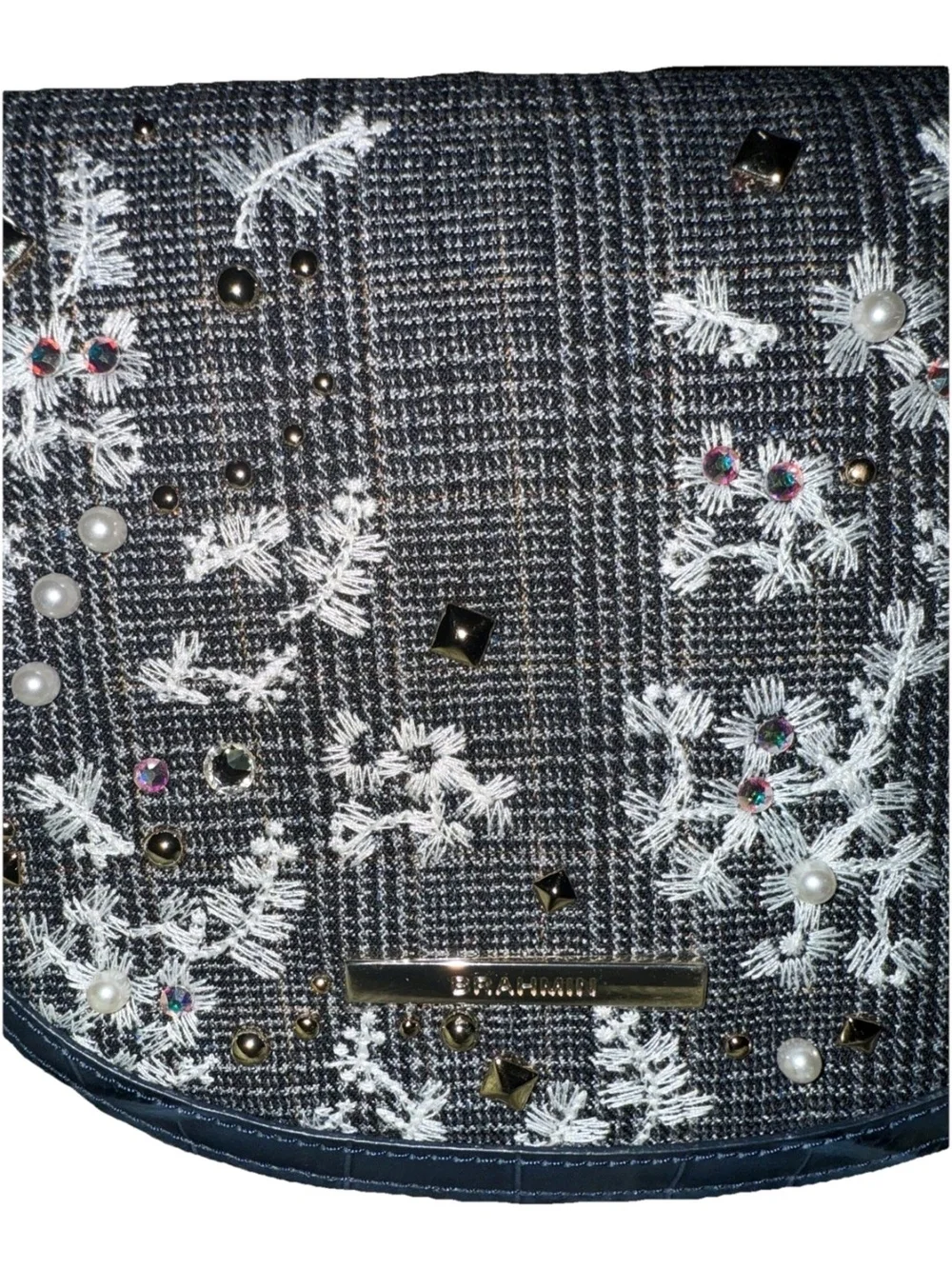 Brahmin Navy Leather Floral Embroidered Crossbody
